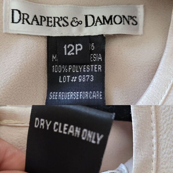 Vtg Draper's & Damon's Dress Formal Modest Caped Shift Embroidered Cream Sz MP - Picture 4 of 9